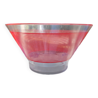 XXL glass salad bowl decorated with red borders