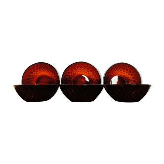 6 ruby-cut glass bowls