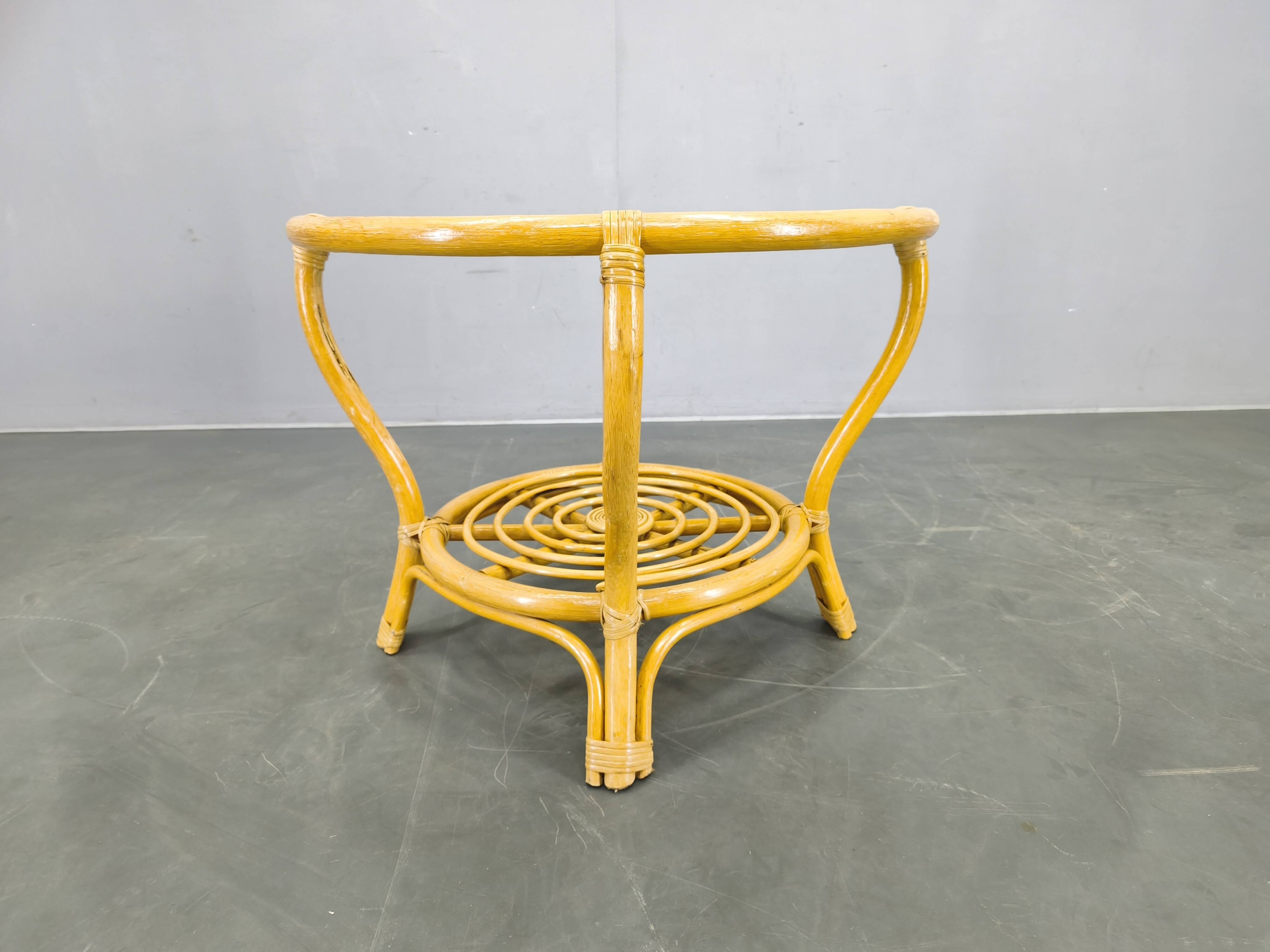 Italian Mid Century Rattan Coffee Table with Glass Top, 1960s