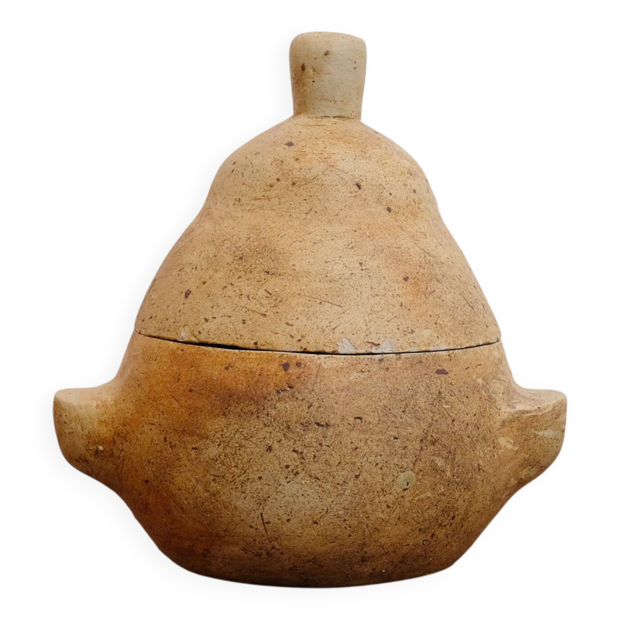 Pot couvert en grès en forme de poire.