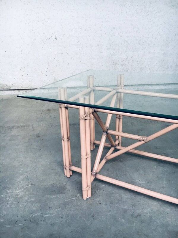 Organic Monumental Faux Bamboo Glass Top Dining Table in the style of McGuire, 1980s