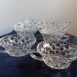 7 luminous crystal bowls, for dessert, fruit salads, vintage
