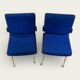 Pair of Marcom chairs in electric blue fabric, teak and chrome metal, 1970.