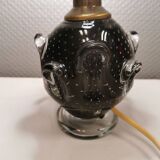 Table lamp in translucent glass with black inlaid glass.