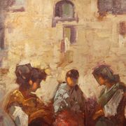 Italian painting popular scene with characters from 20th century