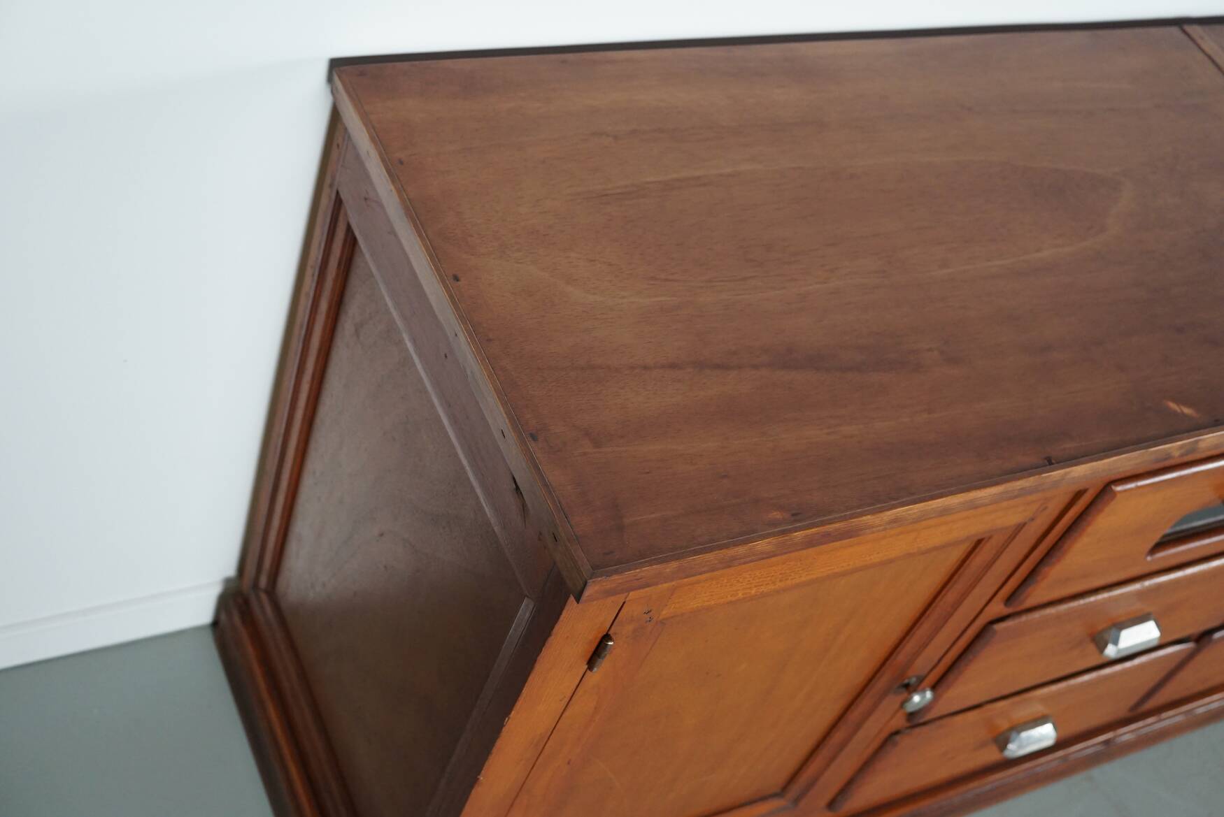 large vintage french oak haberdashery cabinet or shop counter, 1950s