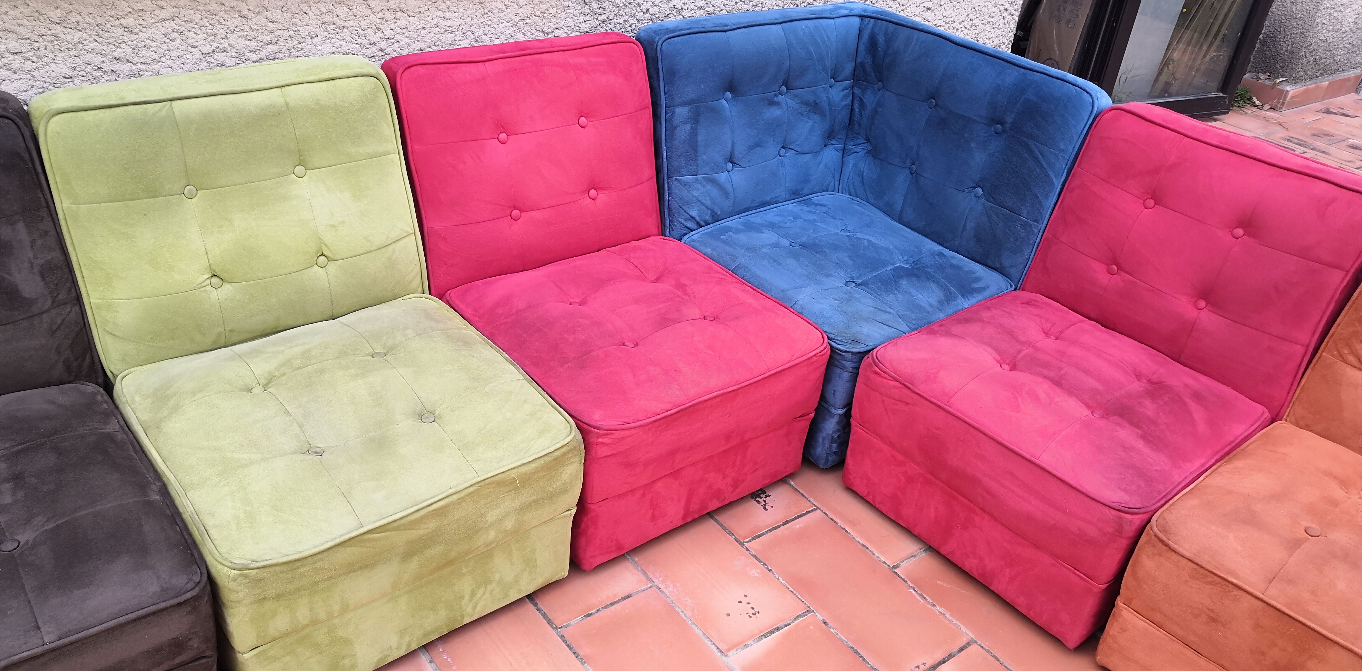 Modular vintage panoramic sofa 9 seats