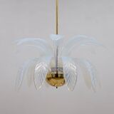 Iridescent Murano Glass and Brass Palm Leaves Chandelier