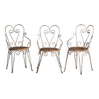 Anciennes chaises de jardin avec accoudoirs (1920). Ensemble de 3 pièces
