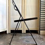 Chaise pliante par giorgio cattelan pour cidue en cannage clair, bois et métal noir, italie 1970