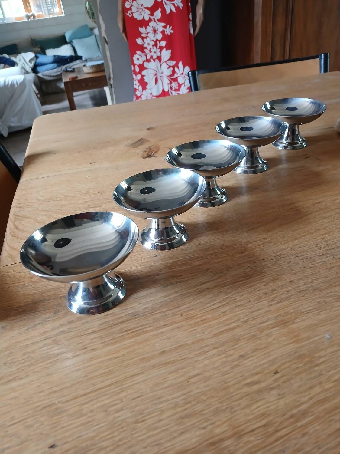 5 antique stainless steel ice cream cups