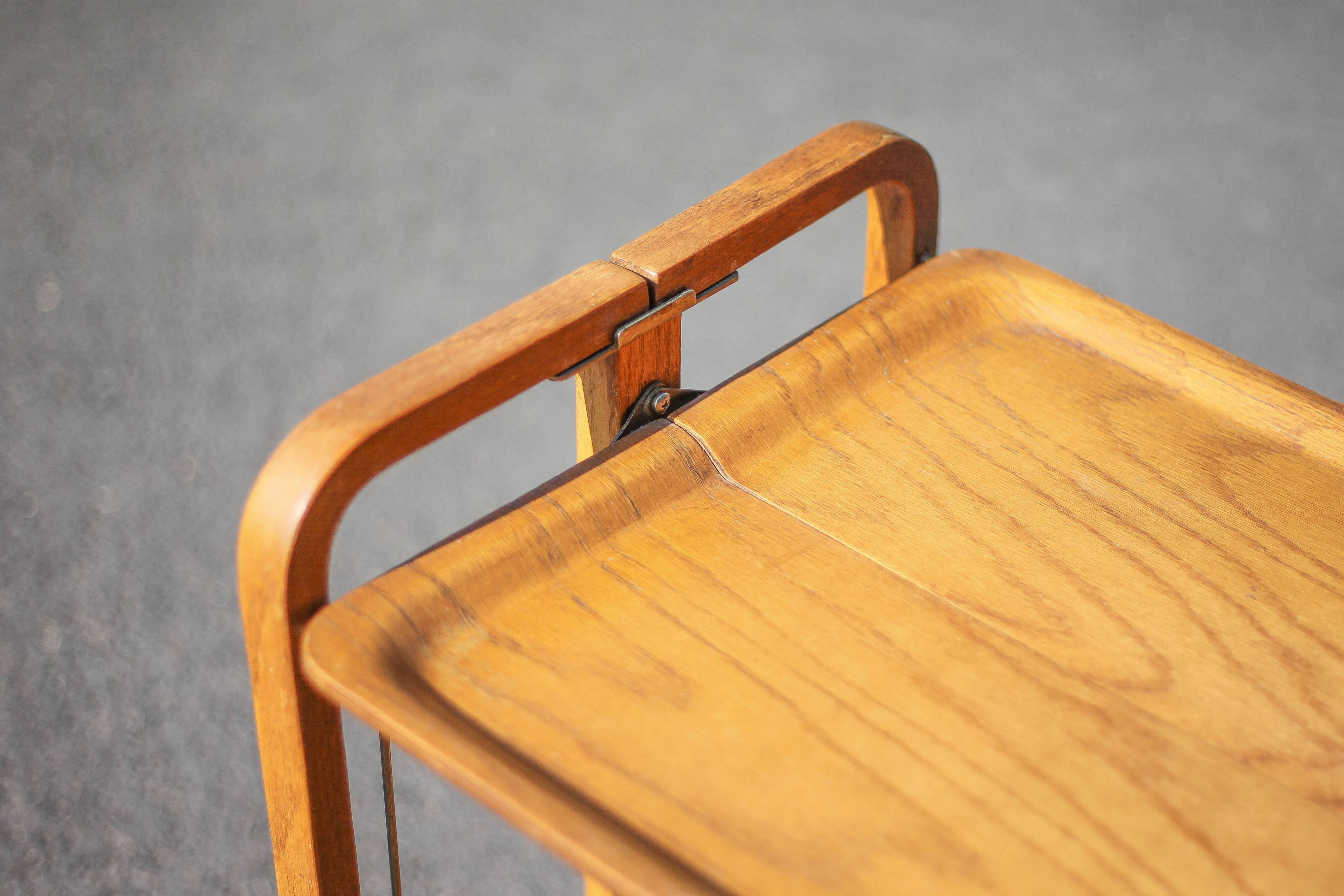 Vintage serving trolley, folding trolley, thermoformed wooden serving trolley