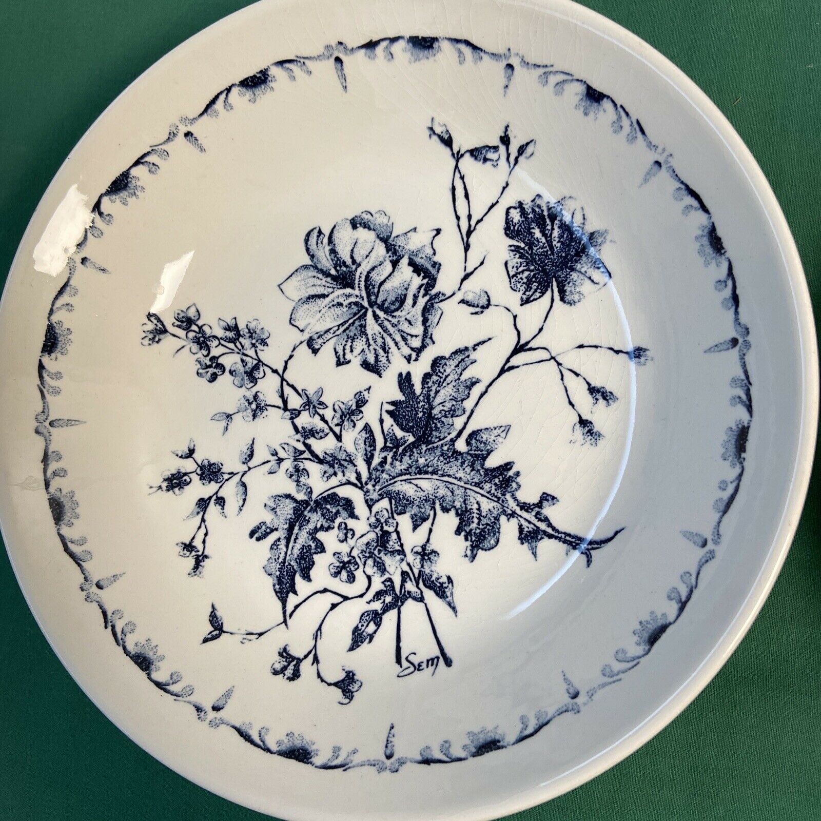 Set of 4 hollow plates Gien France vintage blue floral decorations signed