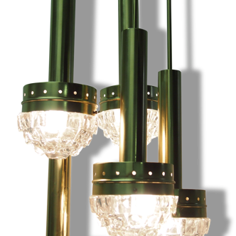 Suspension Lustre FAGERLUND Sputnik Cascade Mid Century Kalmar Moderne Brutaliste Verre Taille Murano Chandelier Pendant Ceiling Light Brutalist Glass Swedish