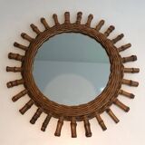 Round rattan mirror