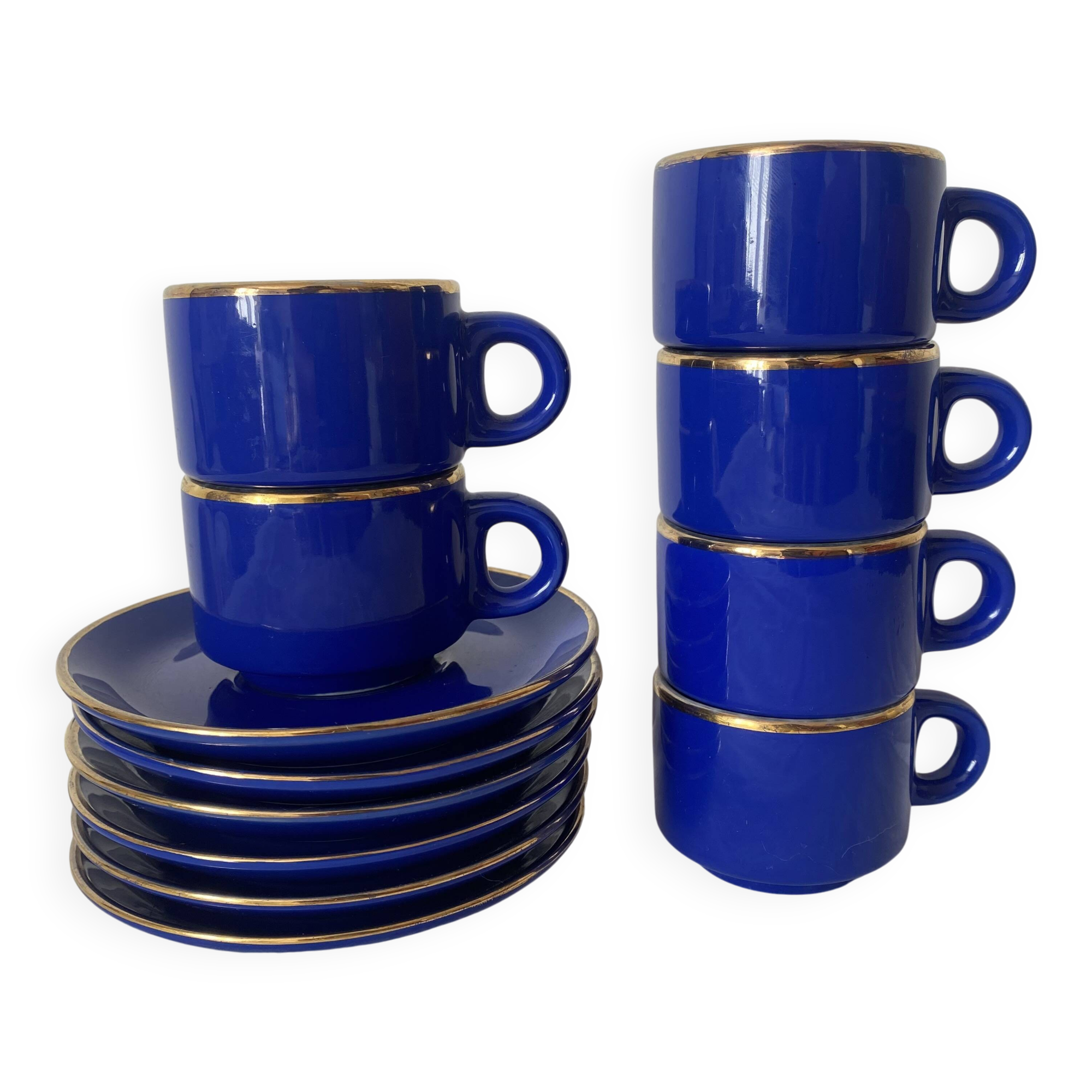 Bistro coffee cups with saucers in cobalt blue porcelain