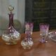 Ensemble carafes et verres en verre soufflé rose 1950’s