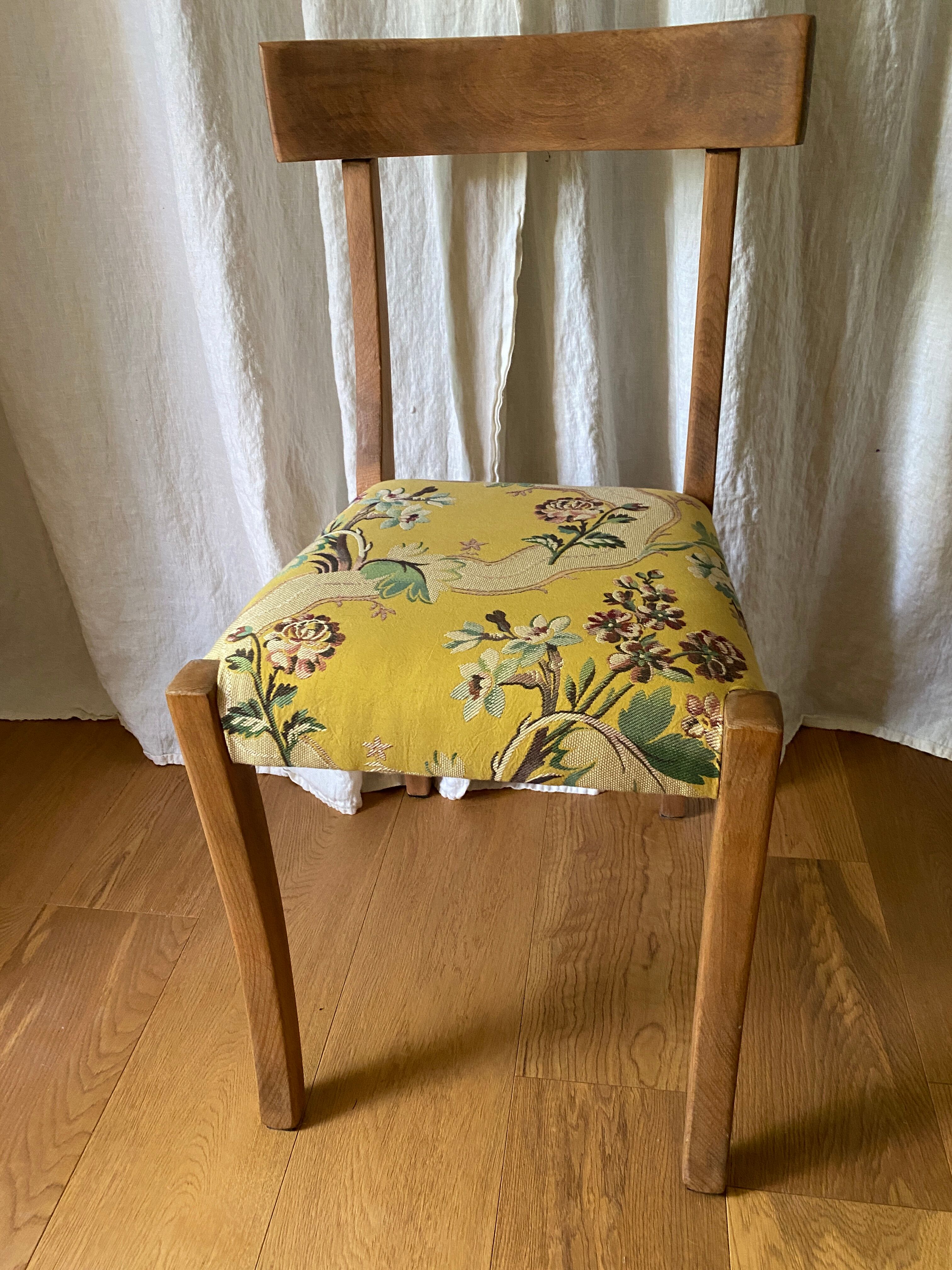 2 chairs in yellow wood fabric pierre frey