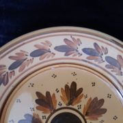Ancienne Assiette HB Quimper Céramique Décor Géométrique Floral Brun Jaune