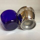 Blue and silver metal sweet jar.