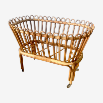 Cradle doll in rattan vintage buckles