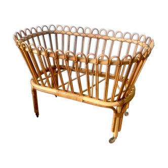 Vintage rattan curl doll cradle
