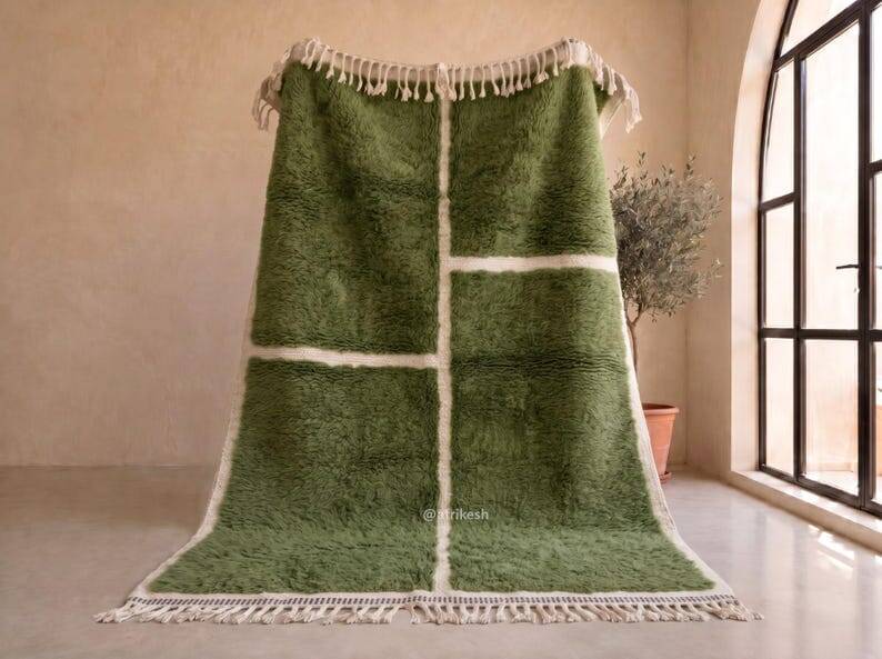 Handmade traditional Moroccan rug green 2/3 m