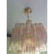Lot de 2 lustres contemporains en verre de Murano de style rose "Tronchi" avec verre doré