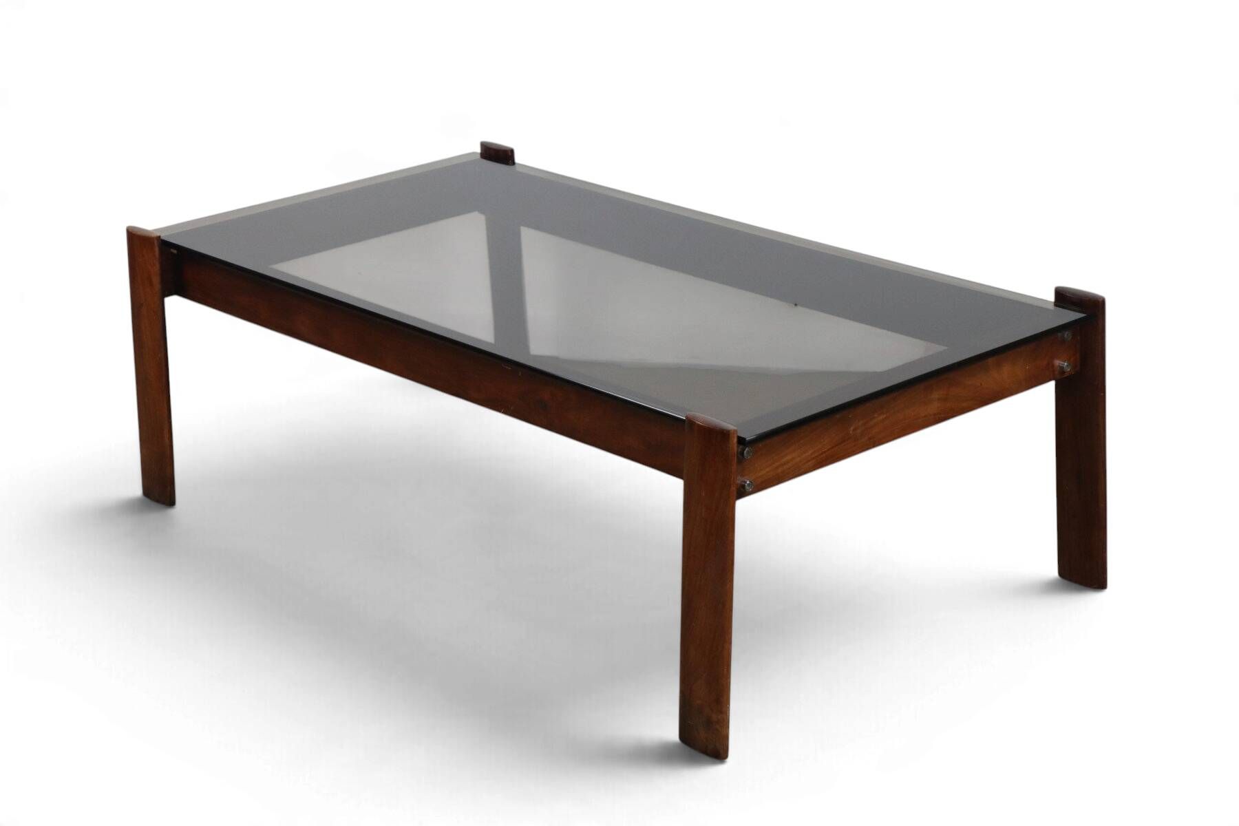 Percival Lafer coffee table in exotic wood and smoked glass – Brazil, 1970