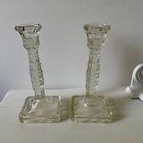 Pair of molded glass candlesticks