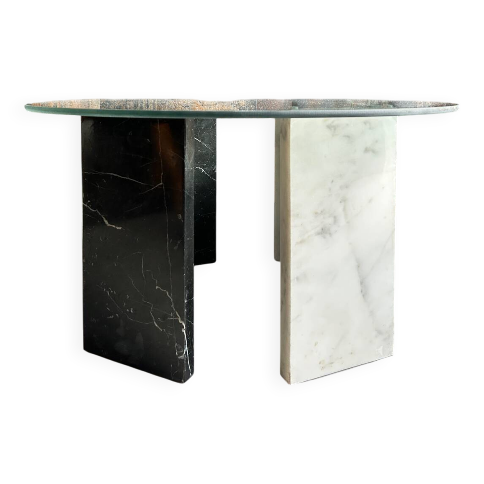 Table basse vintage en verre et marbre