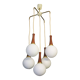 Danish brass and teak cascading 5-globe chandelier, 1960