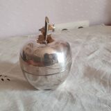 Boîte en métal argenté en forme de pomme style hollywood regency vintage