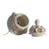 White Ceramic Table Lamp with Flower Motif, Italy 1960s