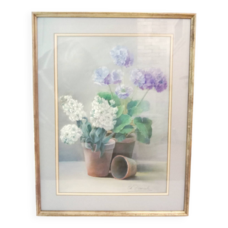 Vintage Still Life Flower Pots with Frame