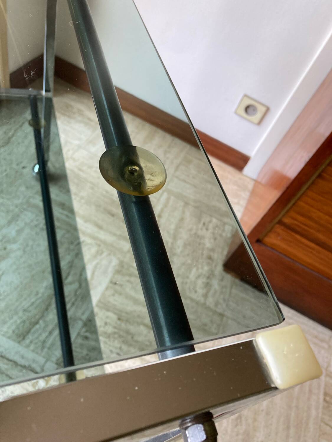 Vintage chrome dessert table, 2 smoked glass trays.