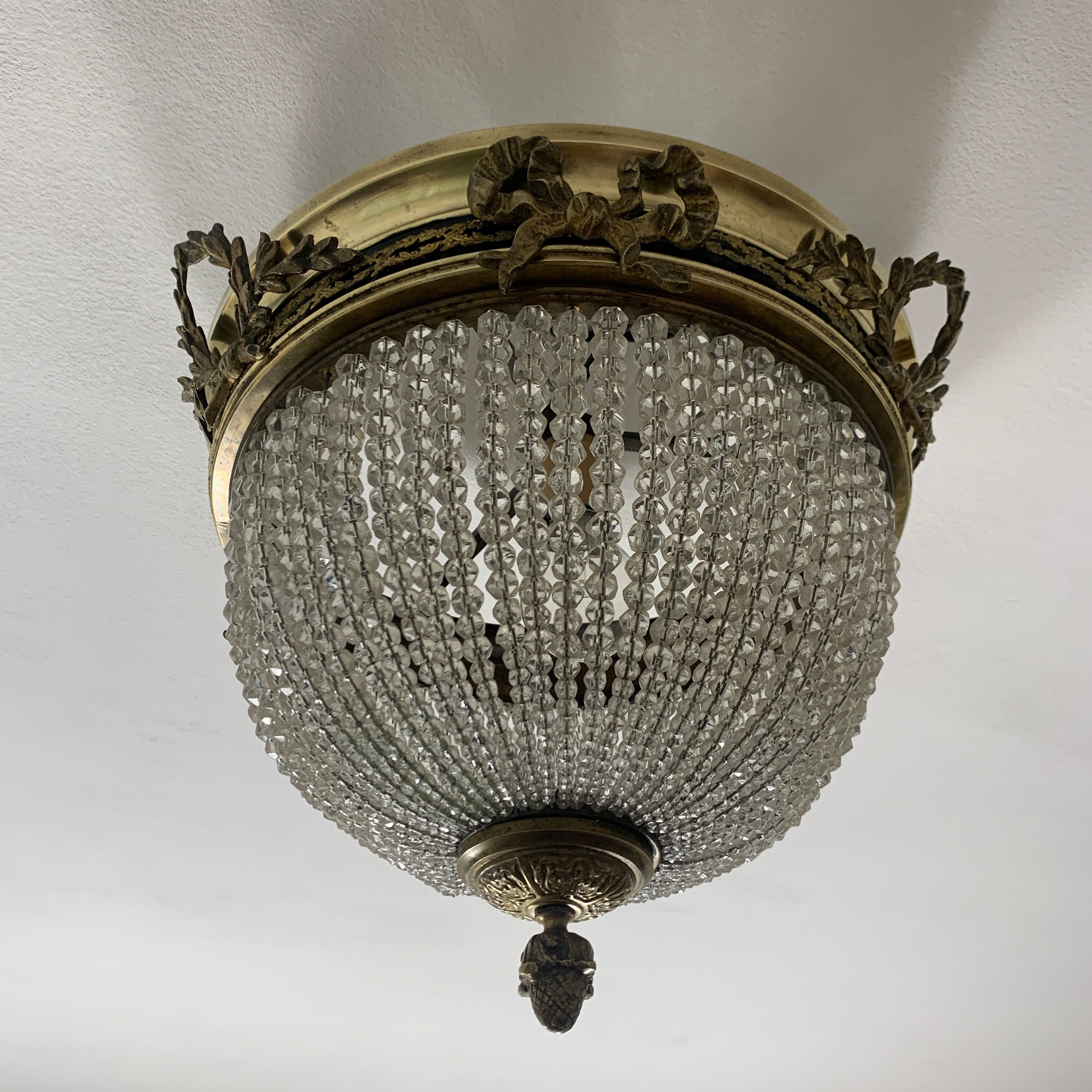 Ceiling light basket old 19th brass and faceted glass beads