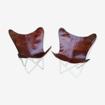 Pair of removable vintage butterfly armchairs, new covers
