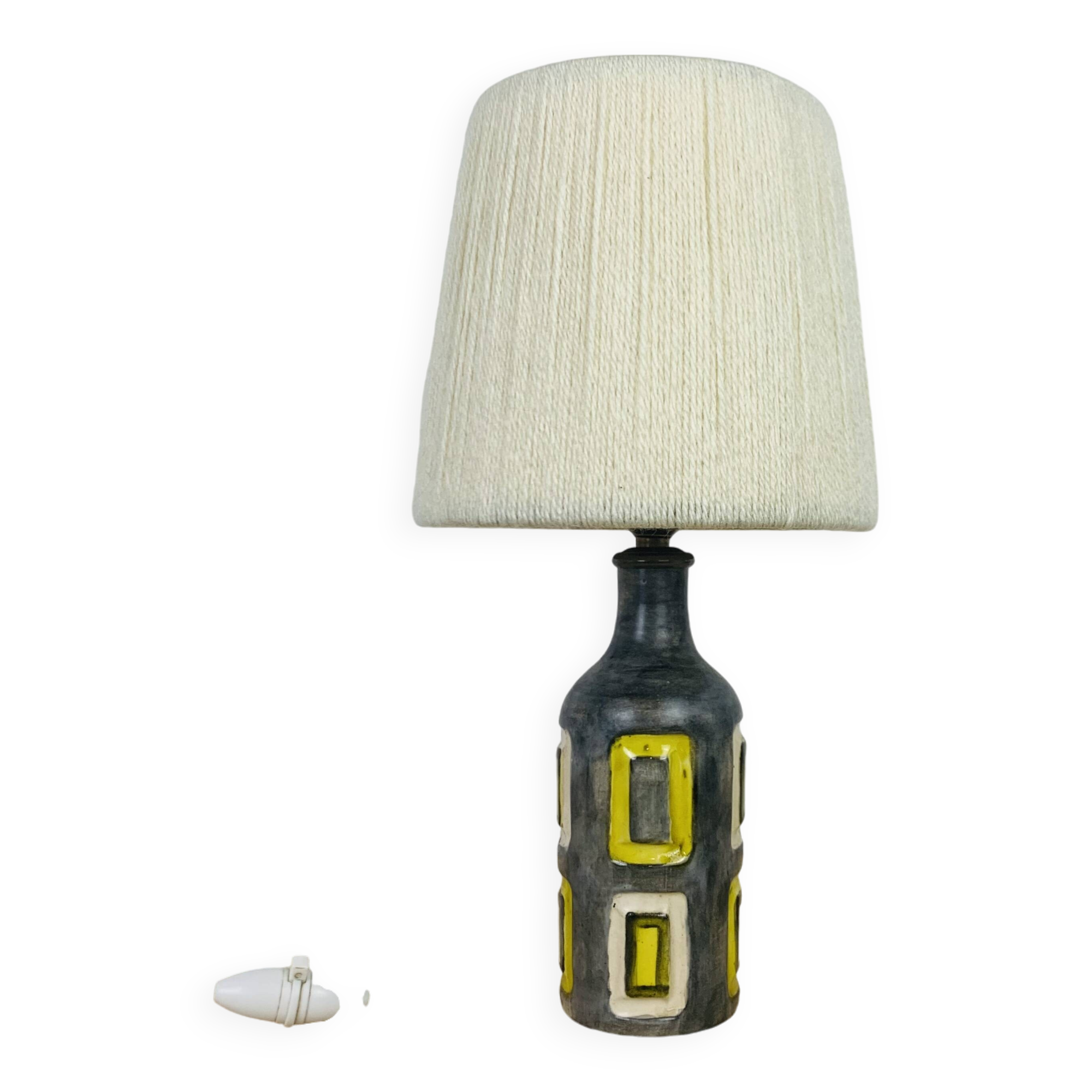 50s ceramic lamp, wool lampshade