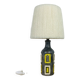 50s ceramic lamp, wool lampshade