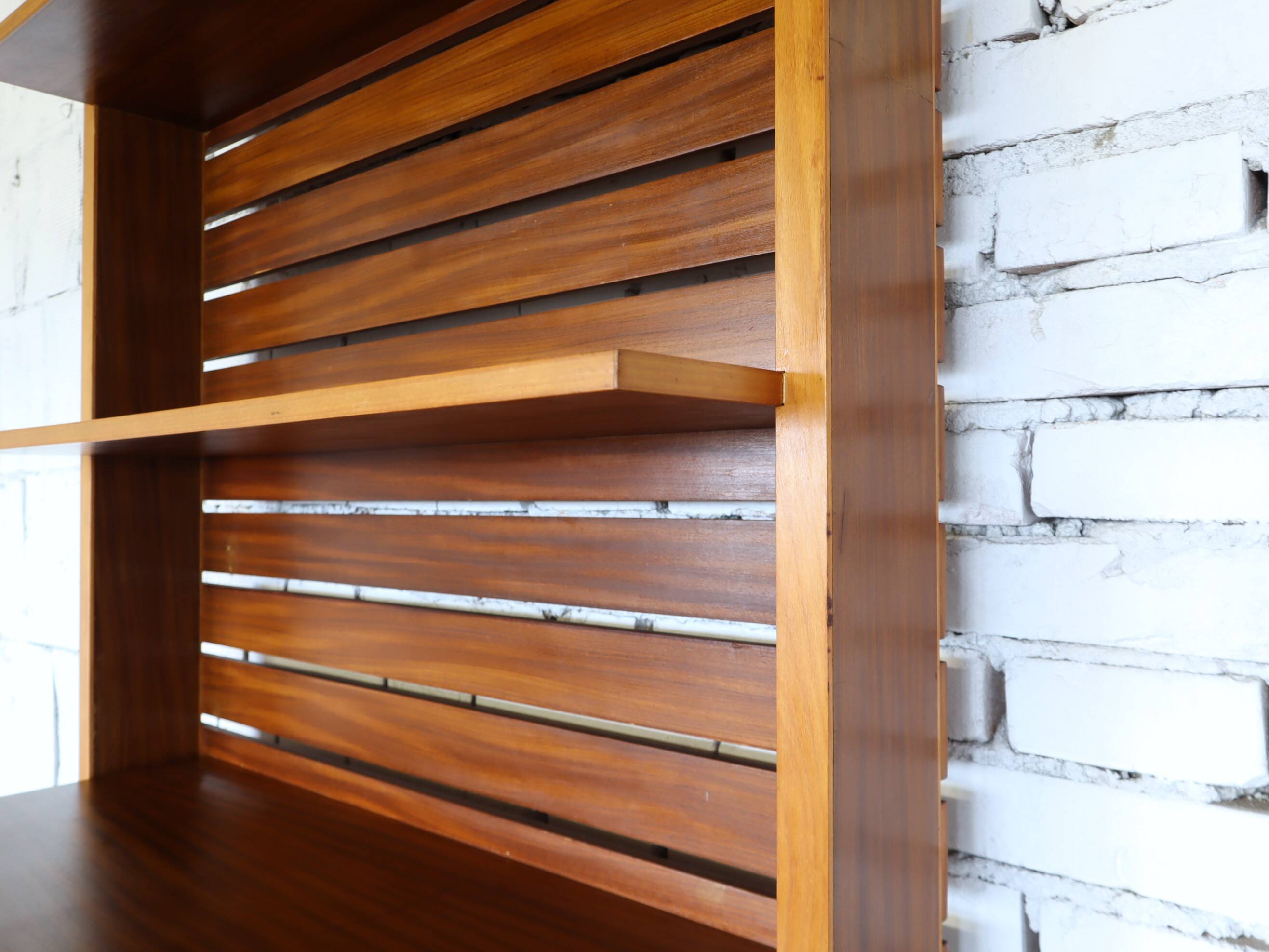 1950s Italian mid-century teak floor-to-ceiling wall unit