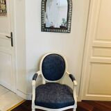Médaillon Bleu Chiné Blanc  Epoque XIXe Restauré Traditionnellement