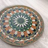 Vintage French decorative plate in brass and mosaic enamel.
