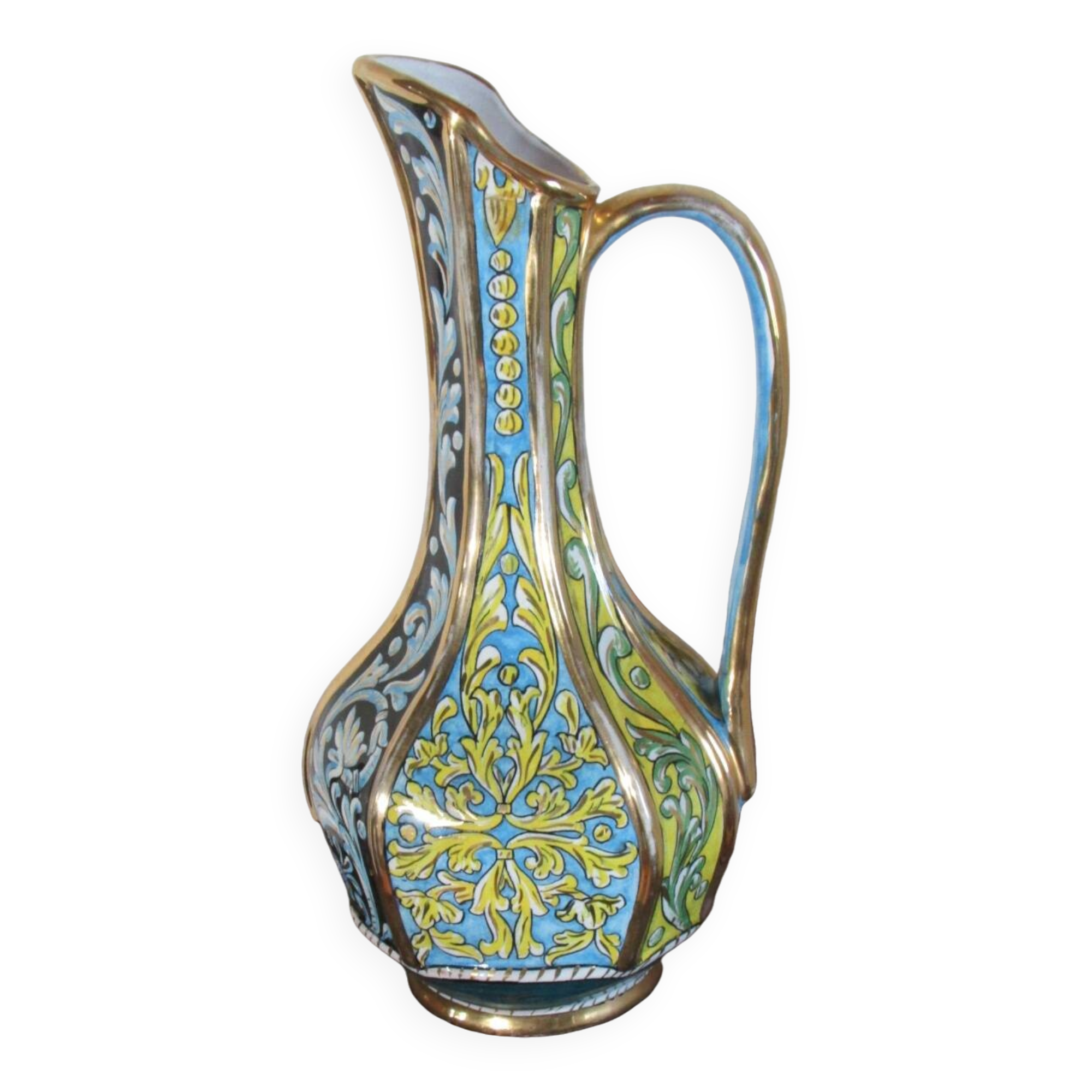 Vase pichet en terre cuite vernissée , forme aiguière