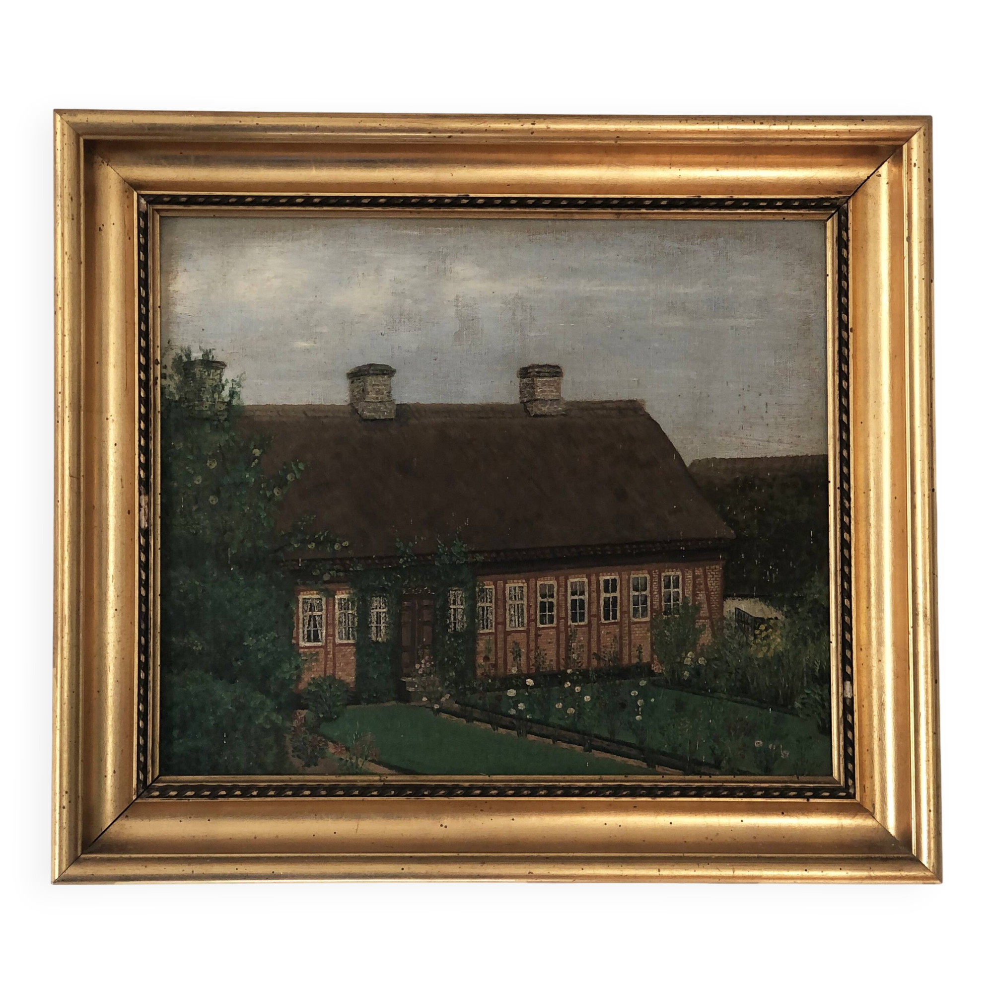 Original Vintage Oil Painting of a Cottage with Garden ( circa 1940)
