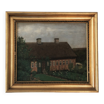 Original Vintage Oil Painting of a Cottage with Garden ( circa 1940)