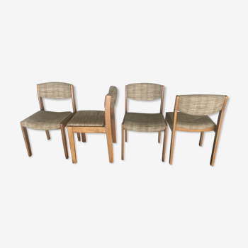 4 vintage chairs light wood and fabric