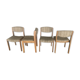 4 vintage chairs light wood and fabric