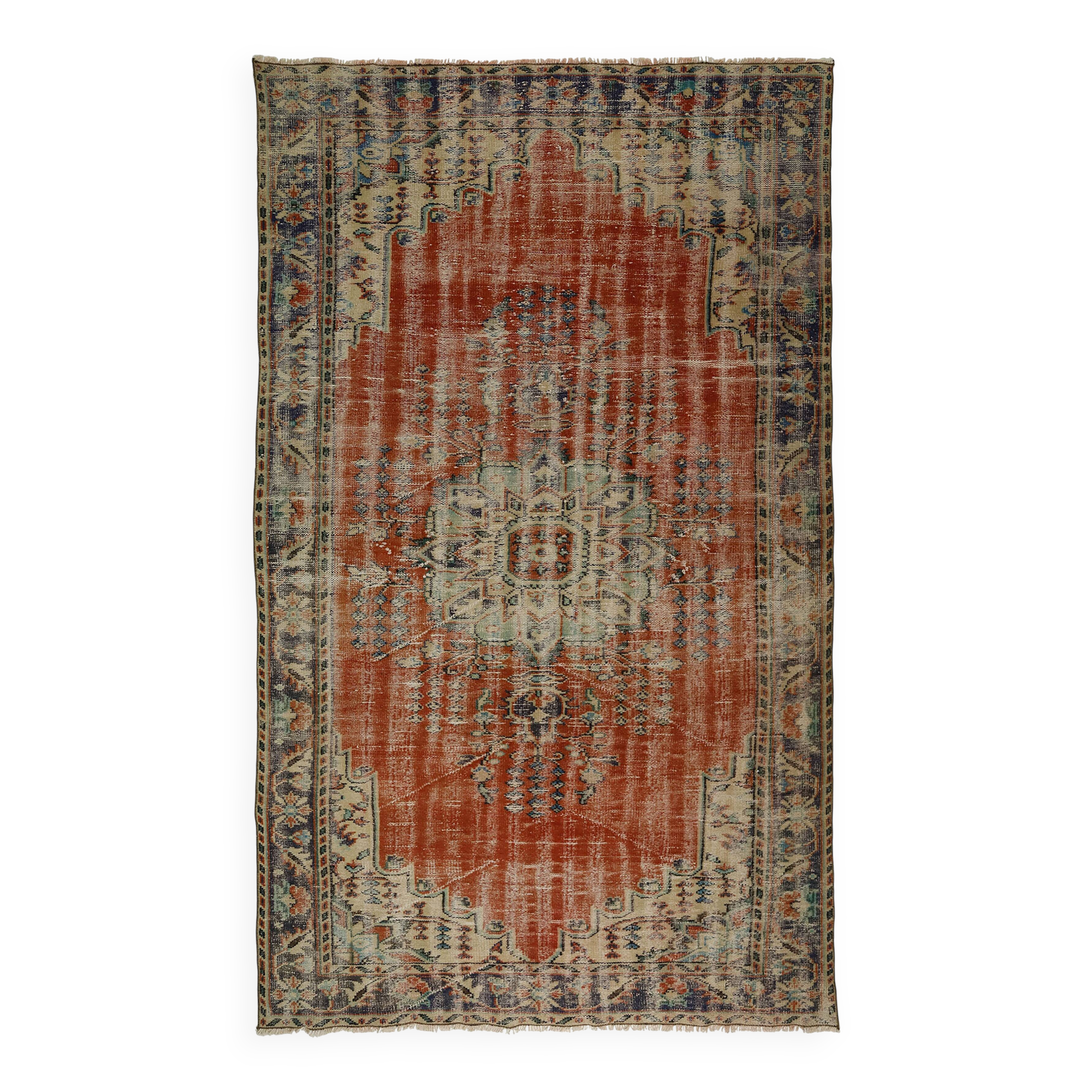 One-of-a-kind turkish handwoven vintage rug - rustic vintage charm 301x 184 cm