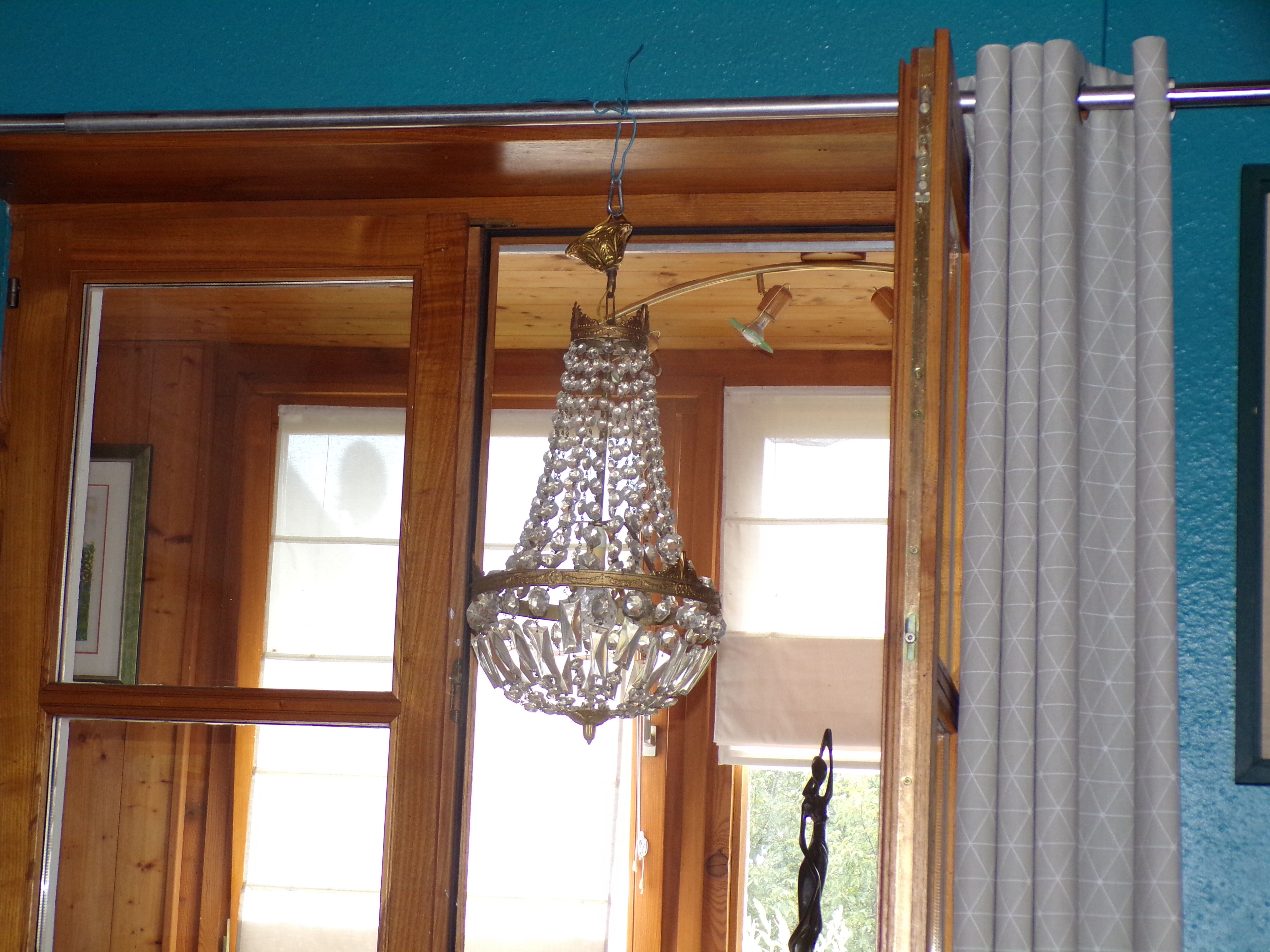 Hot air balloon chandelier with stamps